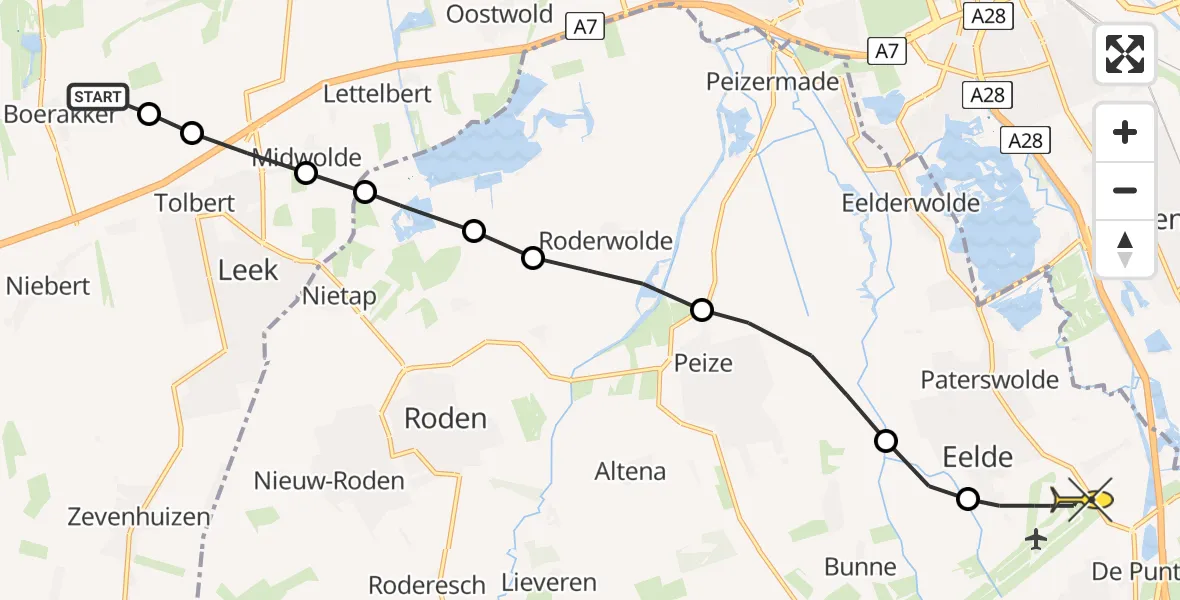 Routekaart van de vlucht: Lifeliner 4 naar Groningen Airport Eelde