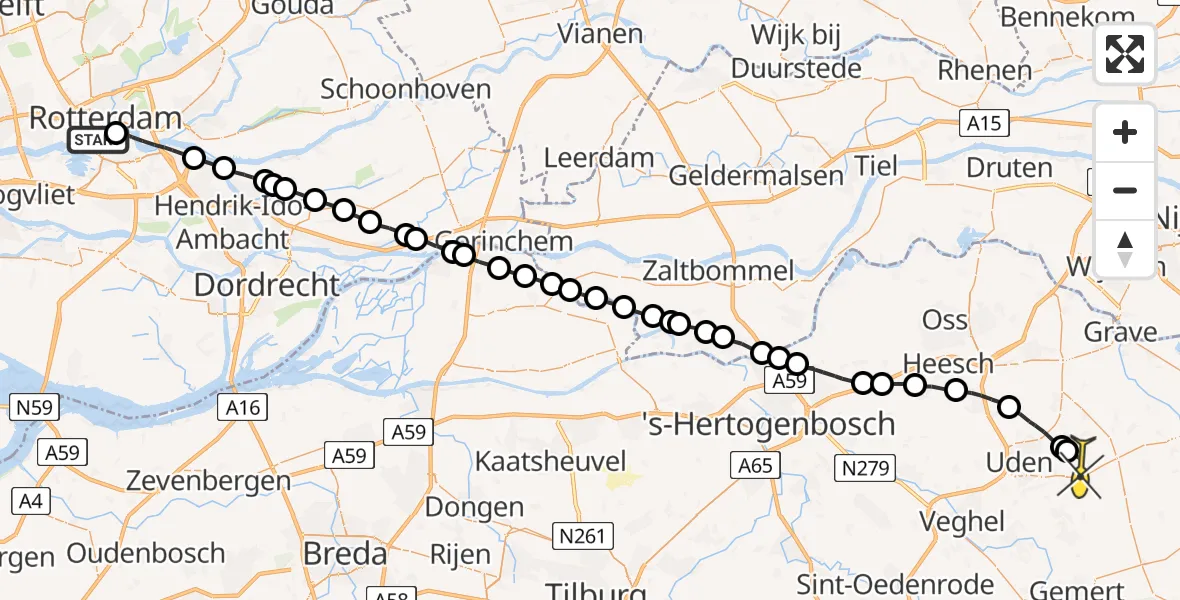 Routekaart van de vlucht: Lifeliner 3 naar Vliegbasis Volkel