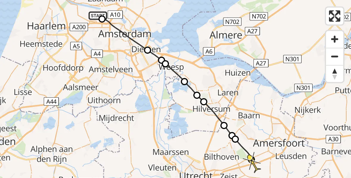 Routekaart van de vlucht: Lifeliner 1 naar Soesterberg