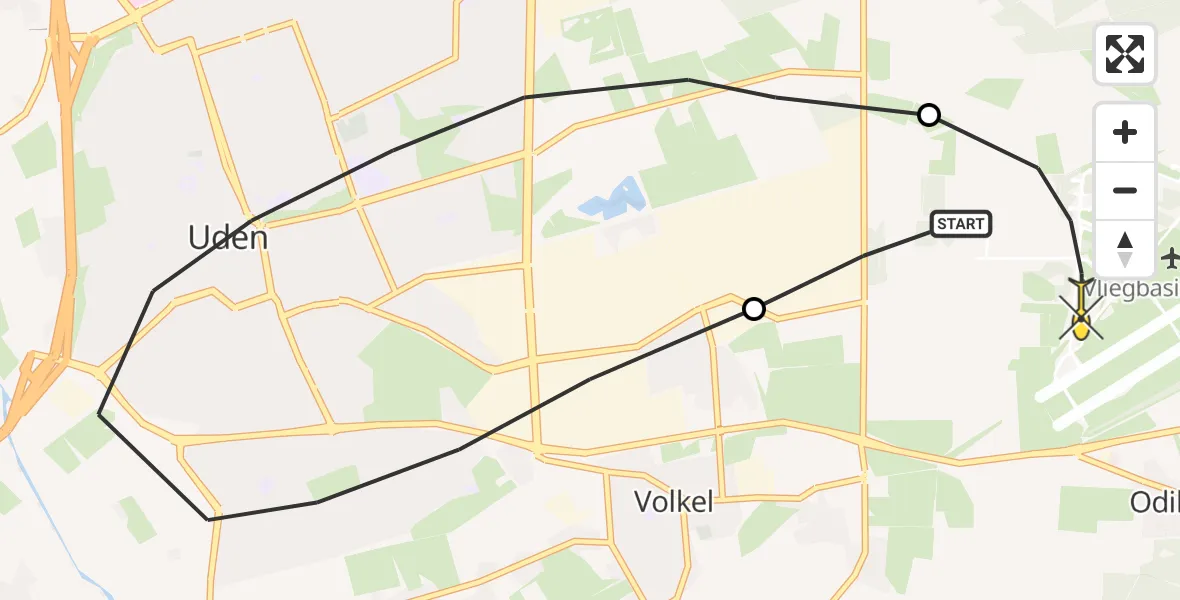 Routekaart van de vlucht: Lifeliner 3 naar Vliegbasis Volkel