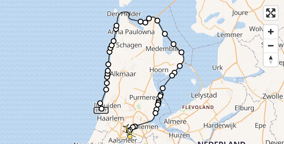 Routekaart van de vlucht: Politiehelikopter naar Schiphol