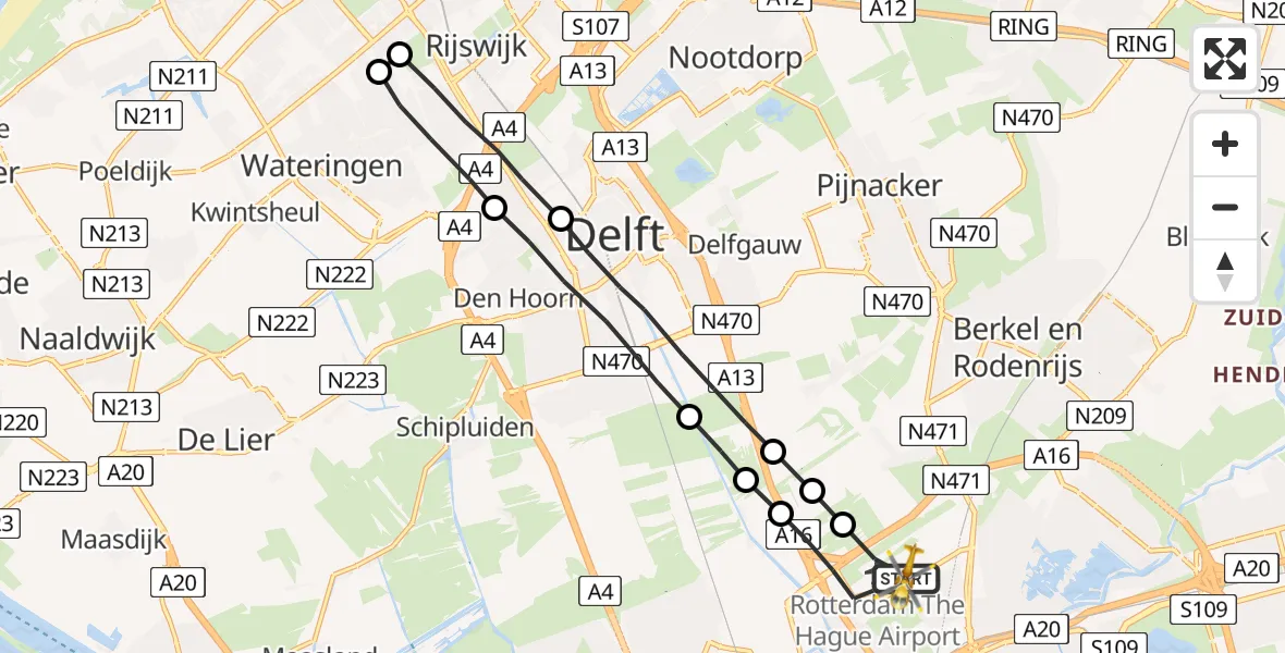Vluchtroute Traumahelikopter Rotterdam The Hague Airport - Rotterdam The Hague Airport, 16 september 2023, 11:37