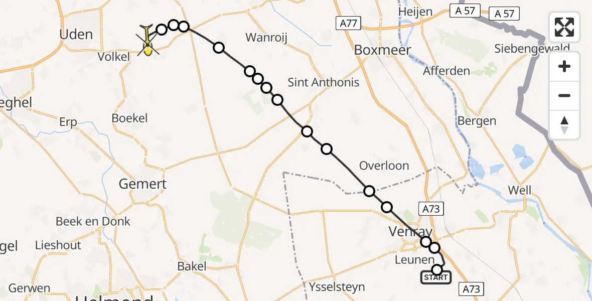 Routekaart van de vlucht: Lifeliner 3 naar Vliegbasis Volkel