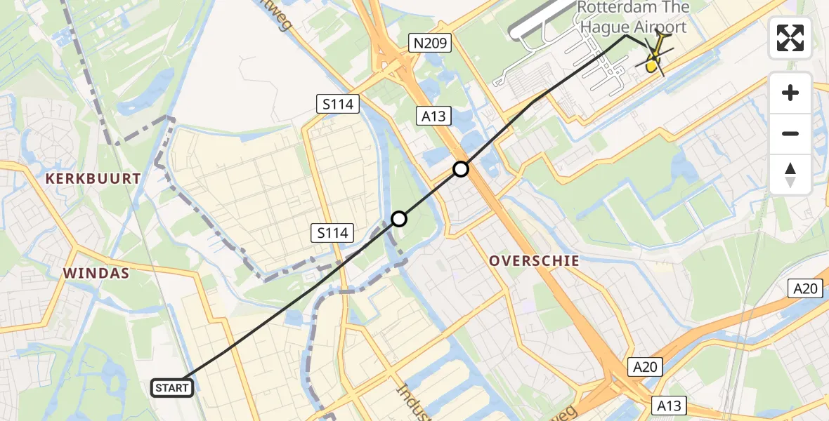 Routekaart van de vlucht: Lifeliner 2 naar Rotterdam The Hague Airport