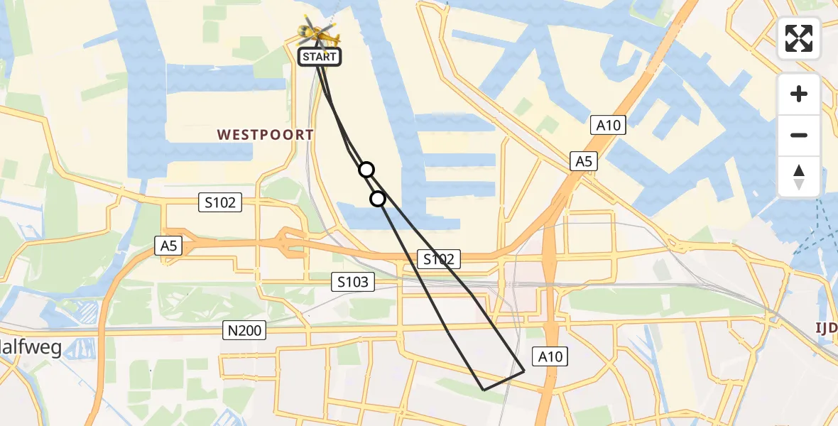 Vluchtroute Traumahelikopter Amsterdam Heliport - Amsterdam Heliport, 16 september 2023, 12:39