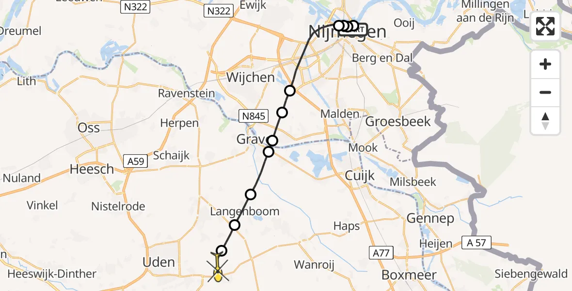 Routekaart van de vlucht: Lifeliner 3 naar Vliegbasis Volkel