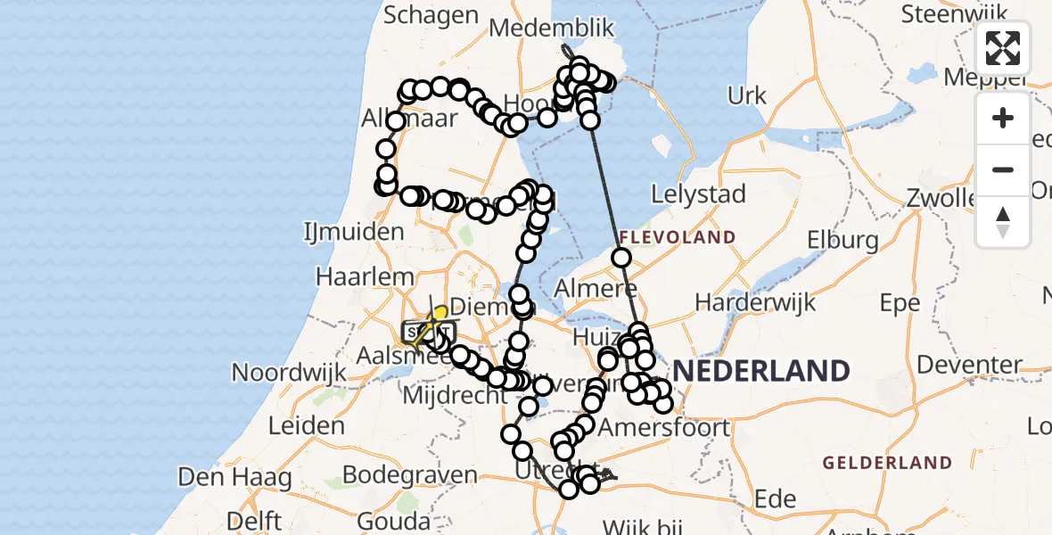 Routekaart van de vlucht: Politieheli naar Schiphol