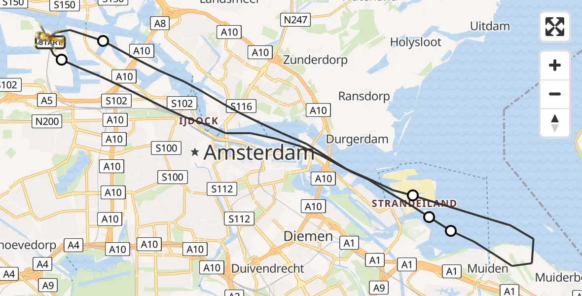 Vluchtroute Traumahelikopter Amsterdam Heliport - Amsterdam Heliport, 16 september 2023, 14:32