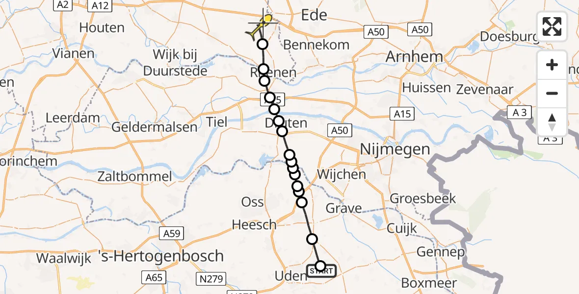 Routekaart van de vlucht: Lifeliner 3 naar Veenendaal