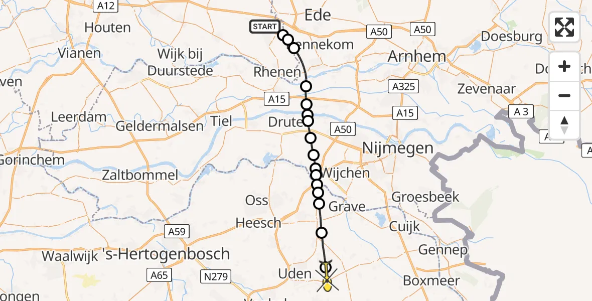 Routekaart van de vlucht: Lifeliner 3 naar Vliegbasis Volkel