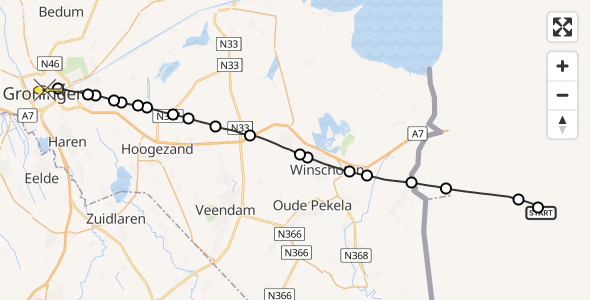 Routekaart van de vlucht: Lifeliner 4 naar Universitair Medisch Centrum Groningen