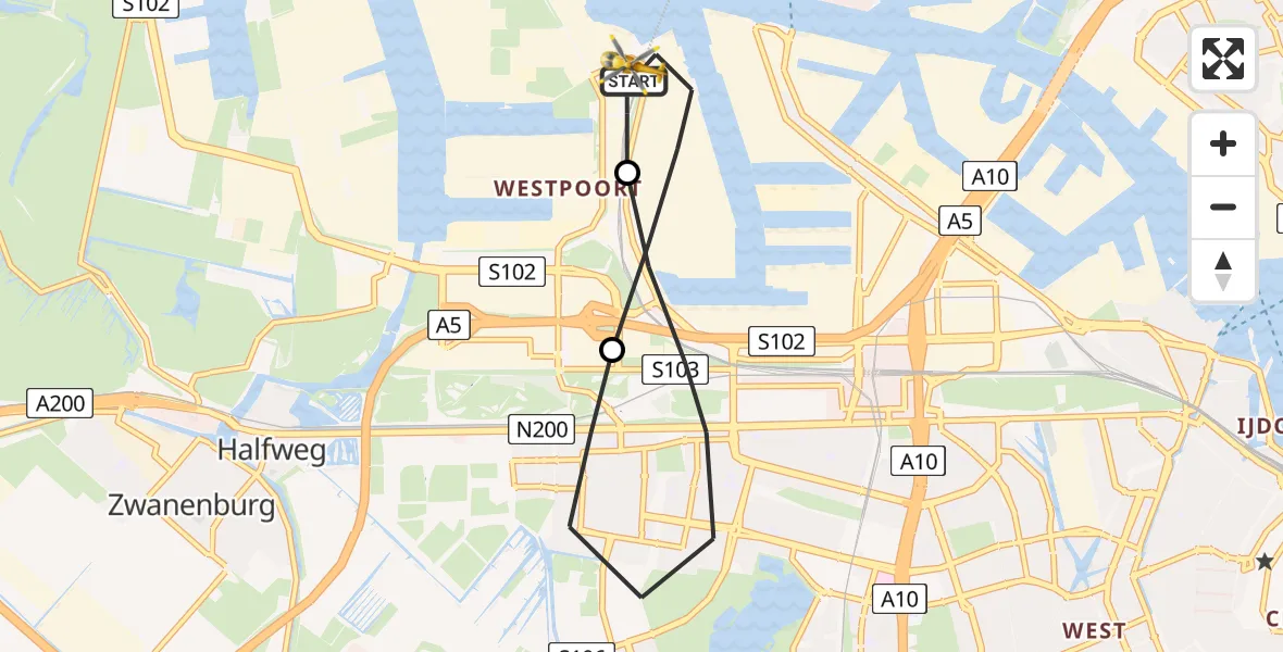 Vluchtroute Traumahelikopter Amsterdam Heliport - Amsterdam Heliport, 16 september 2023, 15:48