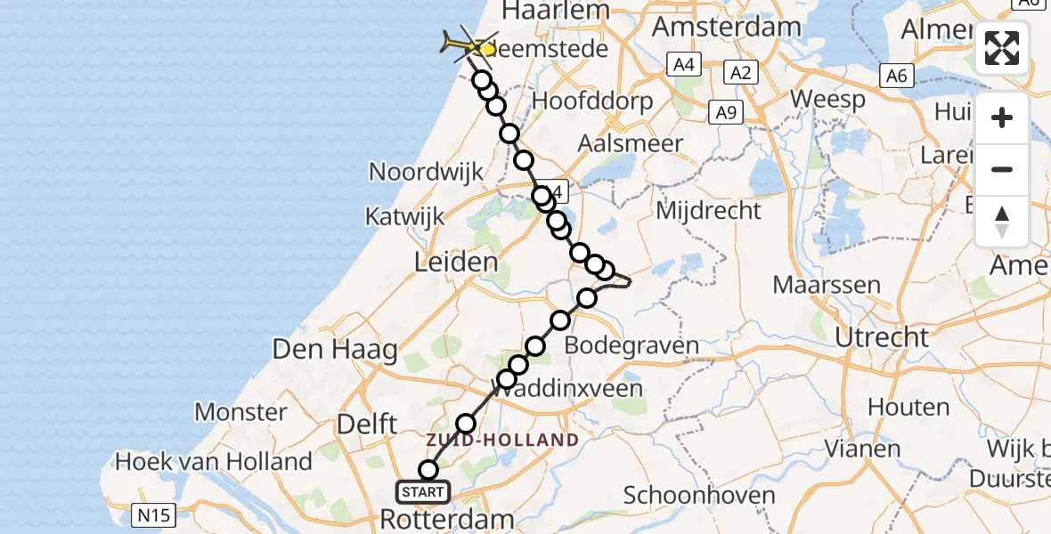 Routekaart van de vlucht: Lifeliner 2 naar Zandvoort