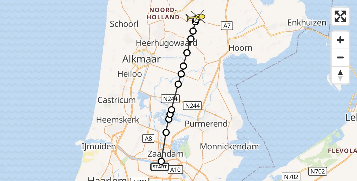 Routekaart van de vlucht: Lifeliner 1 naar Hoogwoud