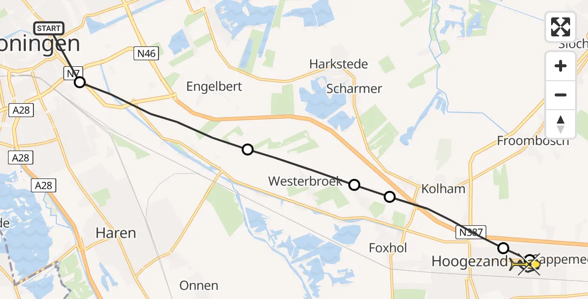 Routekaart van de vlucht: Lifeliner 4 naar Sappemeer