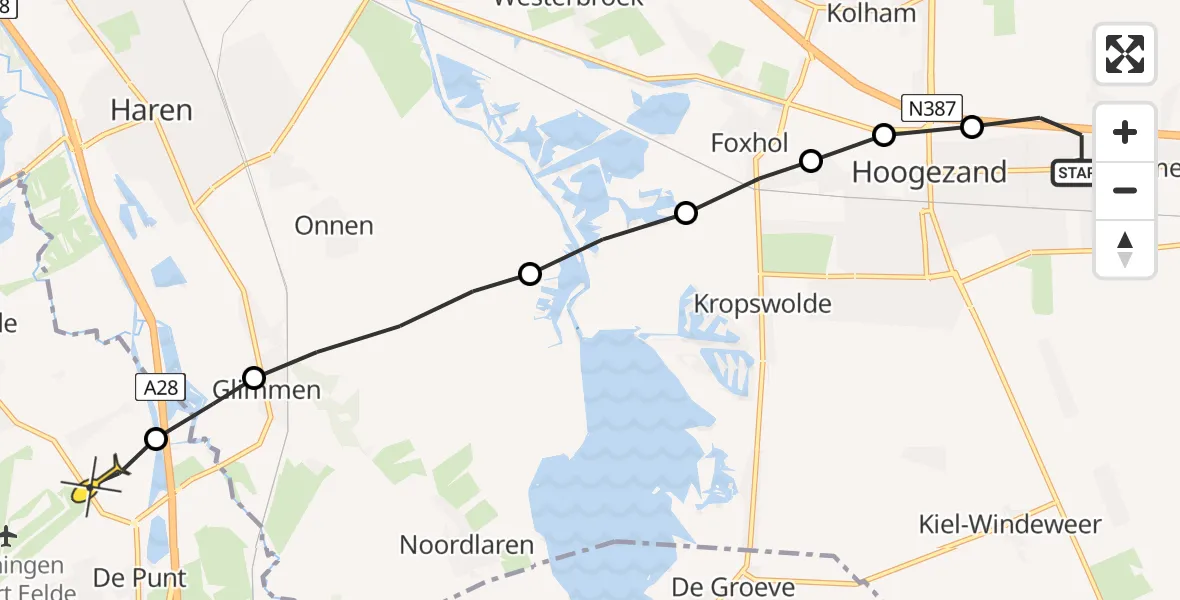 Routekaart van de vlucht: Lifeliner 4 naar Groningen Airport Eelde