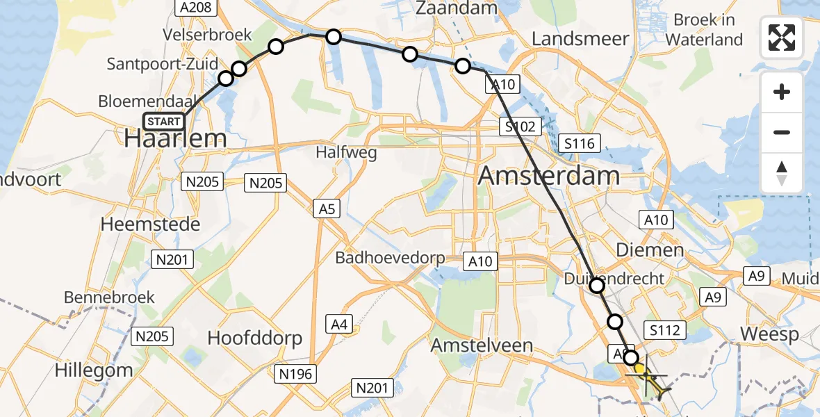 Routekaart van de vlucht: Lifeliner 2 naar Academisch Medisch Centrum (AMC)