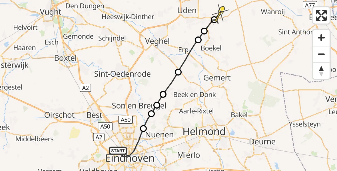 Routekaart van de vlucht: Lifeliner 3 naar Vliegbasis Volkel