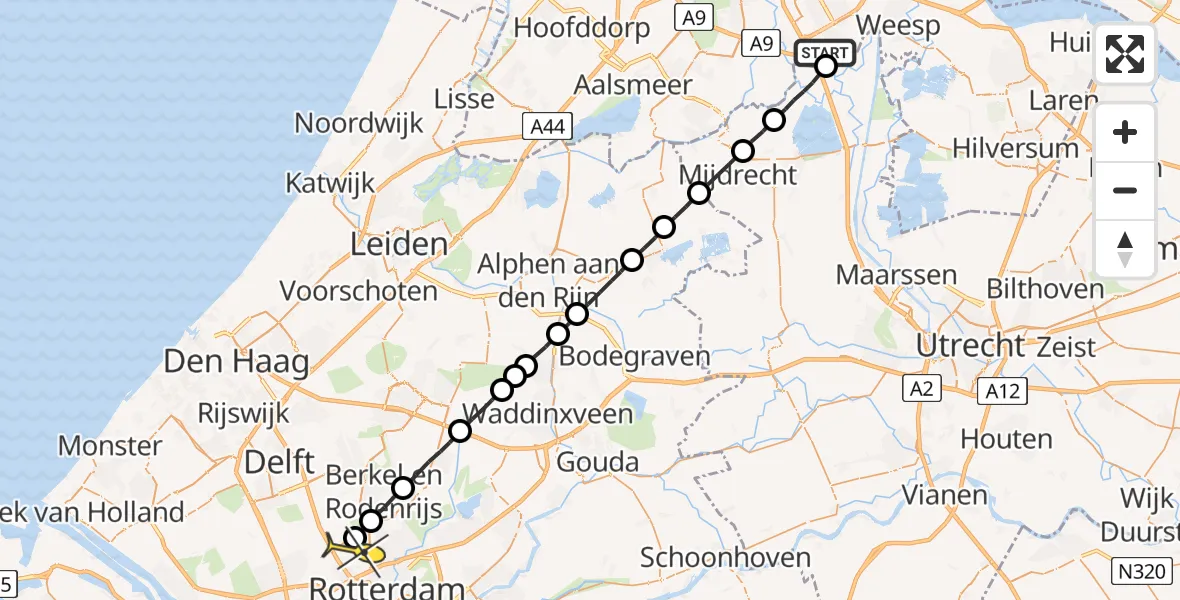 Routekaart van de vlucht: Lifeliner 2 naar Rotterdam The Hague Airport