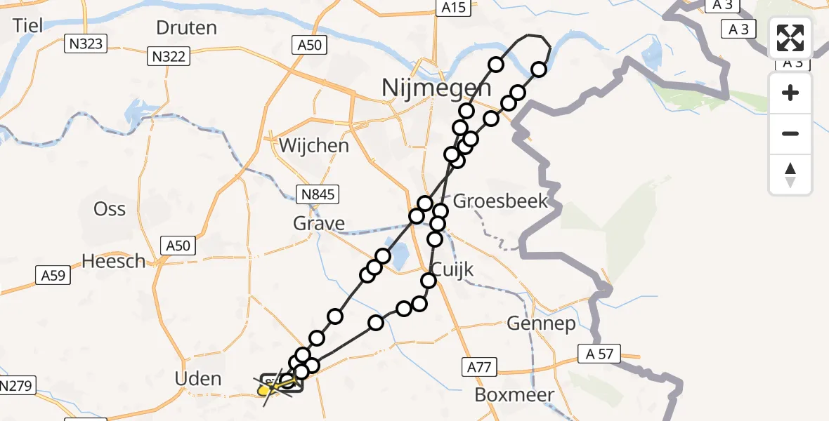 Routekaart van de vlucht: Lifeliner 3 naar Vliegbasis Volkel