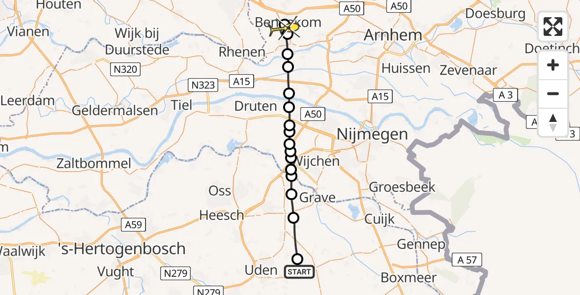 Routekaart van de vlucht: Lifeliner 3 naar Wageningen