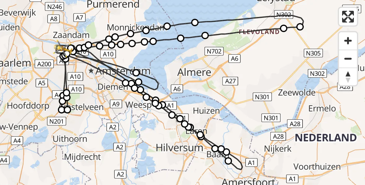 Vluchtroute Traumahelikopter Amsterdam Heliport - Amsterdam Heliport, 16 september 2023, 19:30