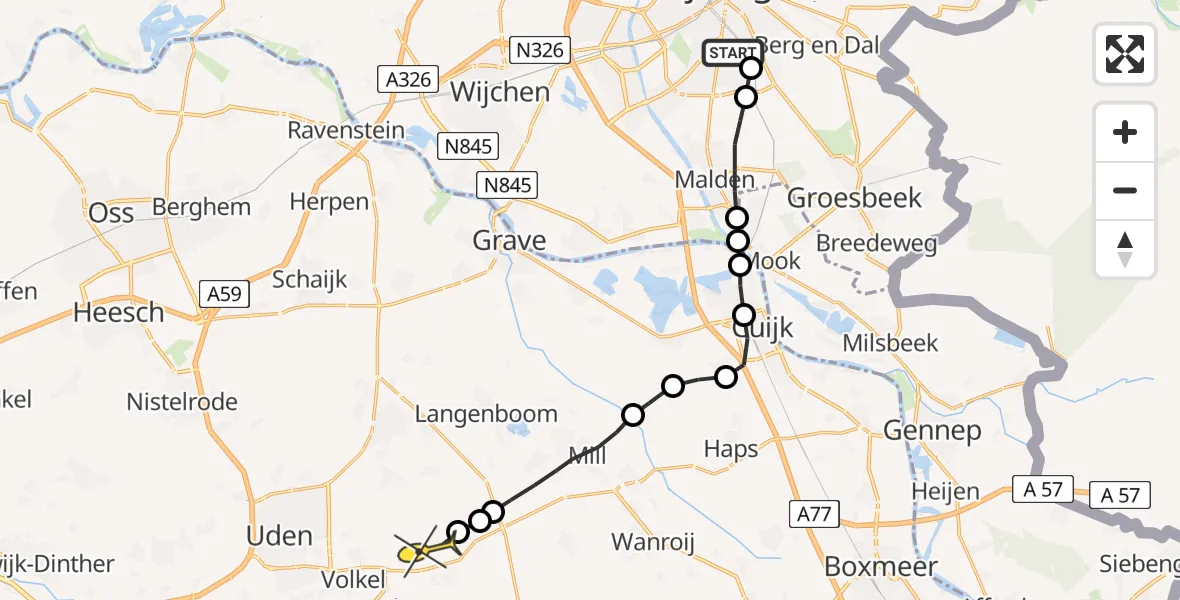 Routekaart van de vlucht: Lifeliner 3 naar Vliegbasis Volkel