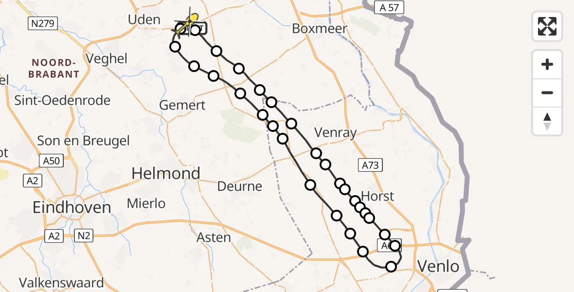 Routekaart van de vlucht: Lifeliner 3 naar Vliegbasis Volkel