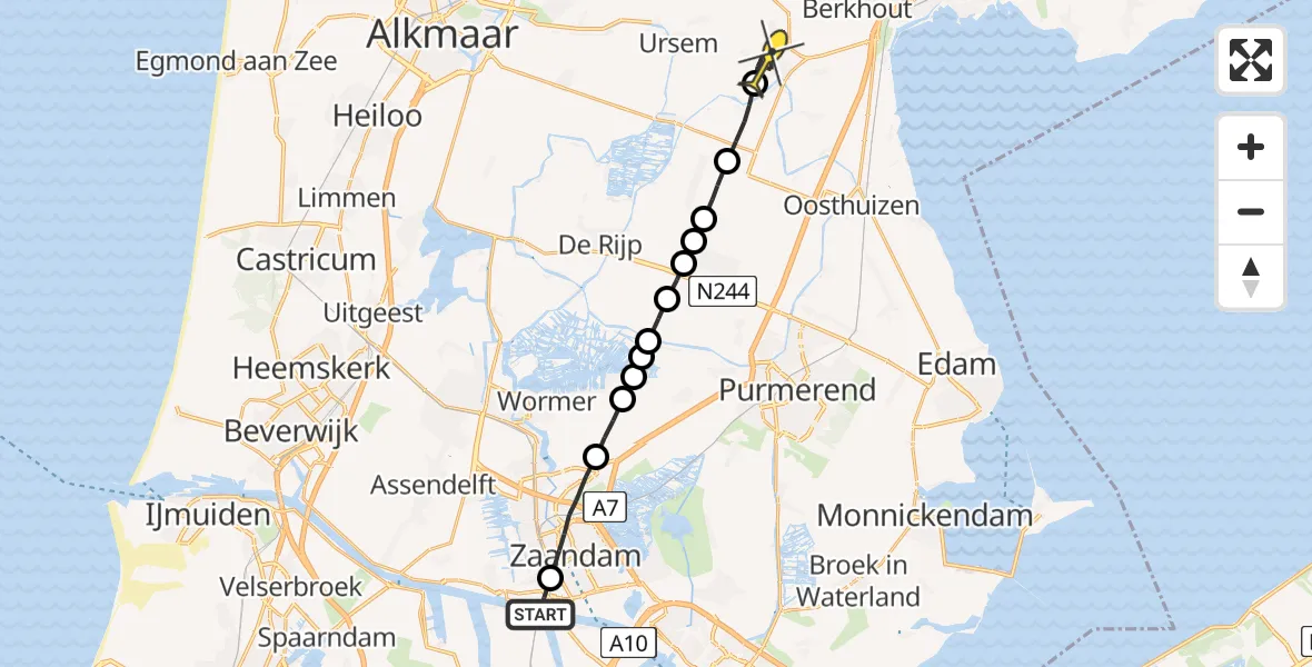 Routekaart van de vlucht: Lifeliner 1 naar Avenhorn