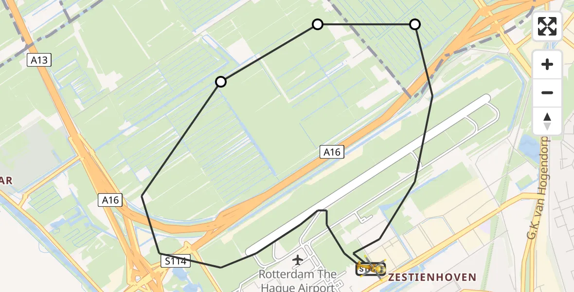 Vluchtroute Traumahelikopter Rotterdam The Hague Airport - Rotterdam The Hague Airport, 16 september 2023, 22:23