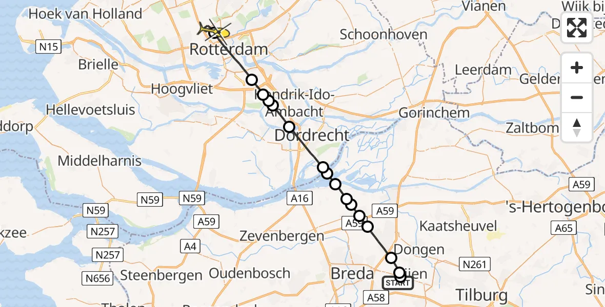 Routekaart van de vlucht: Lifeliner 2 naar Rotterdam The Hague Airport