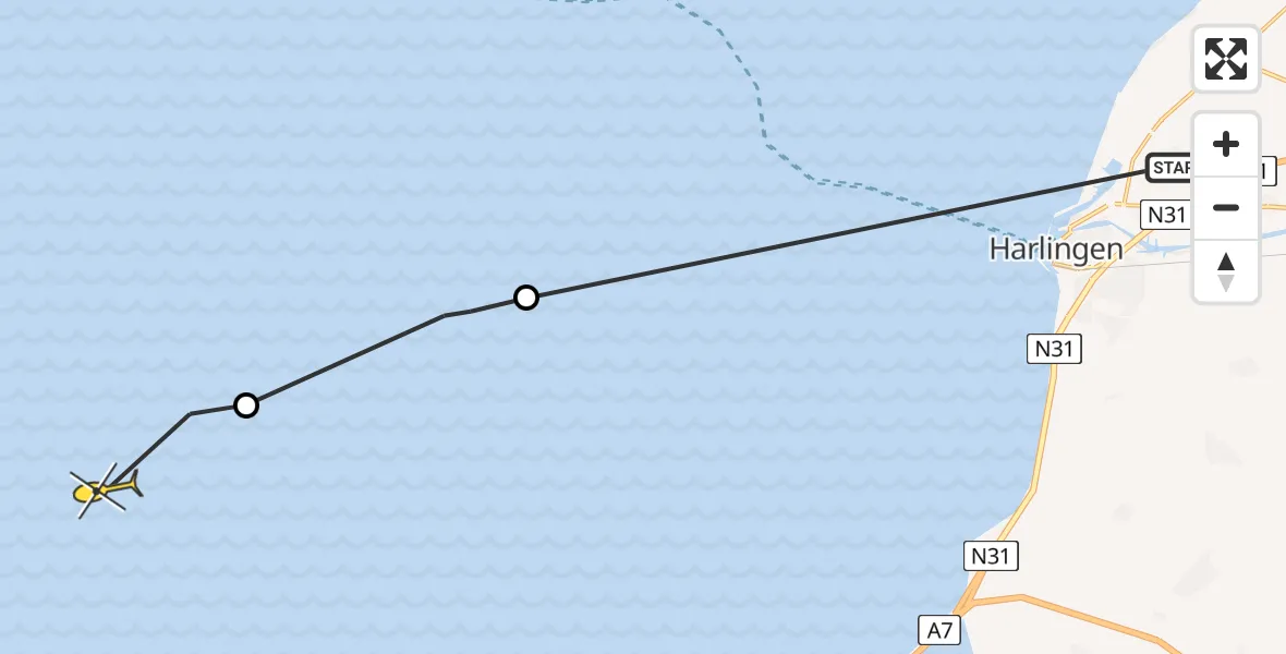 Routekaart van de vlucht: Ambulanceheli naar Oosterend