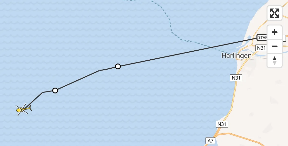 Routekaart van de vlucht: Ambulancehelikopter naar Oosterend