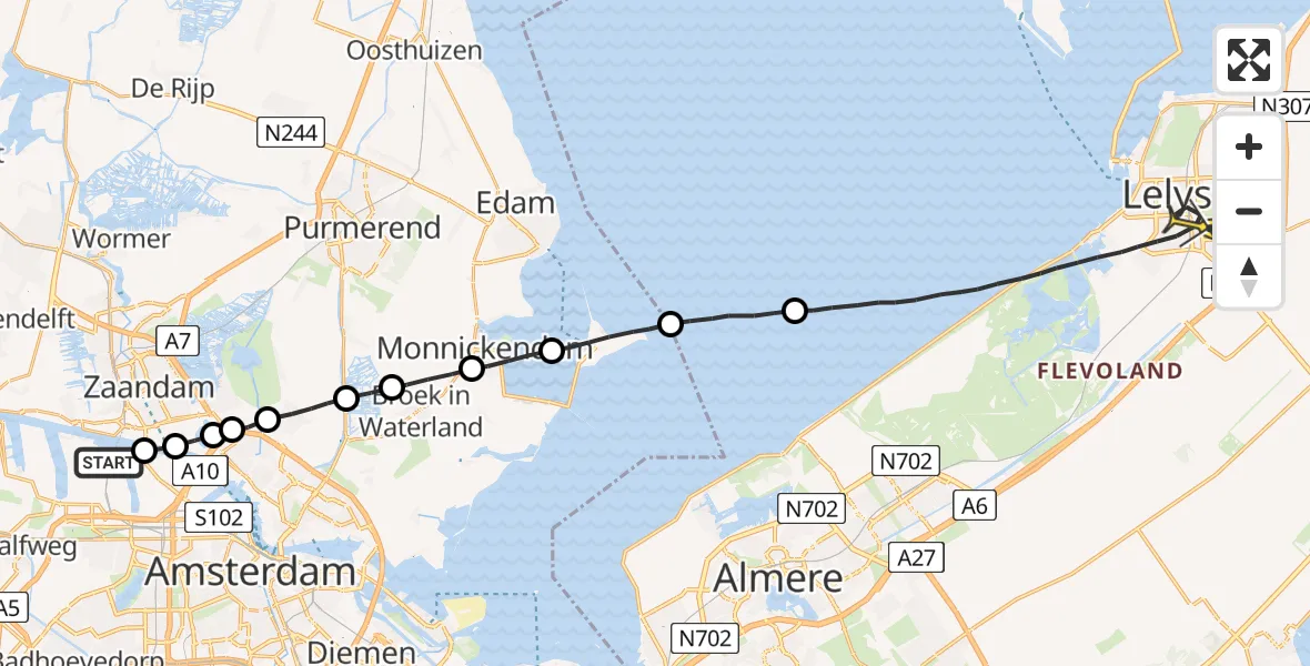 Routekaart van de vlucht: Lifeliner 1 naar Lelystad