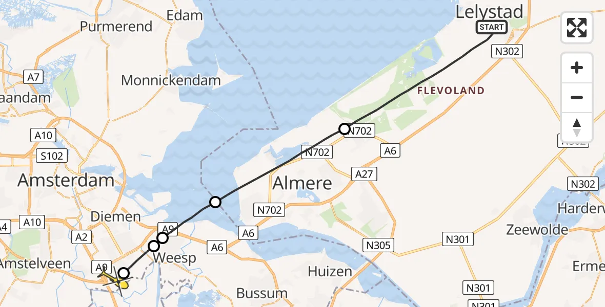 Routekaart van de vlucht: Lifeliner 1 naar Academisch Medisch Centrum (AMC)