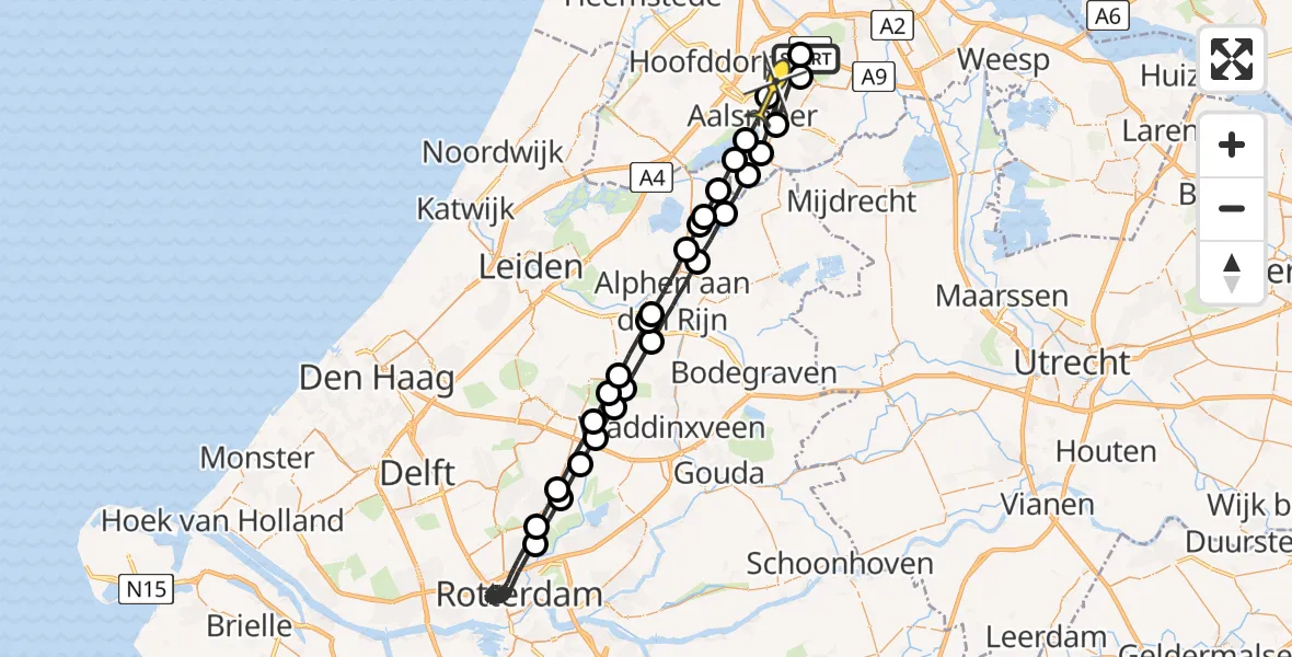 Routekaart van de vlucht: Politiehelikopter naar Schiphol-Rijk