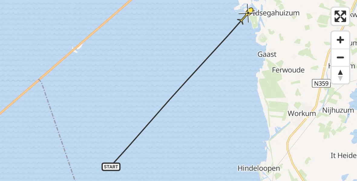 Routekaart van de vlucht: Ambulancehelikopter naar Makkum
