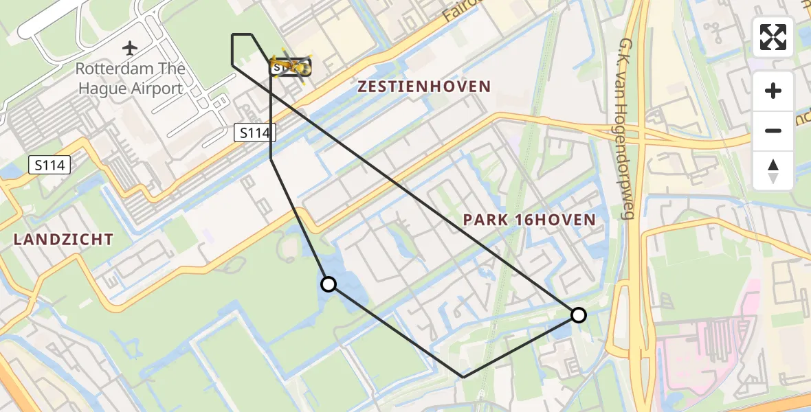 Vluchtroute Traumahelikopter Rotterdam The Hague Airport - Rotterdam The Hague Airport, 17 september 2023, 07:11