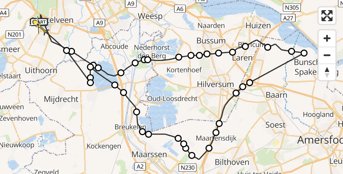 Routekaart van de vlucht: Politieheli naar Amstelveen