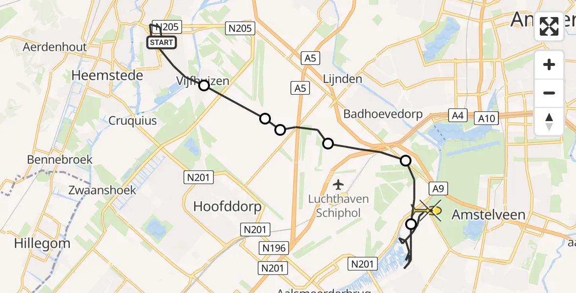 Routekaart van de vlucht: Lifeliner 1 naar Aalsmeer