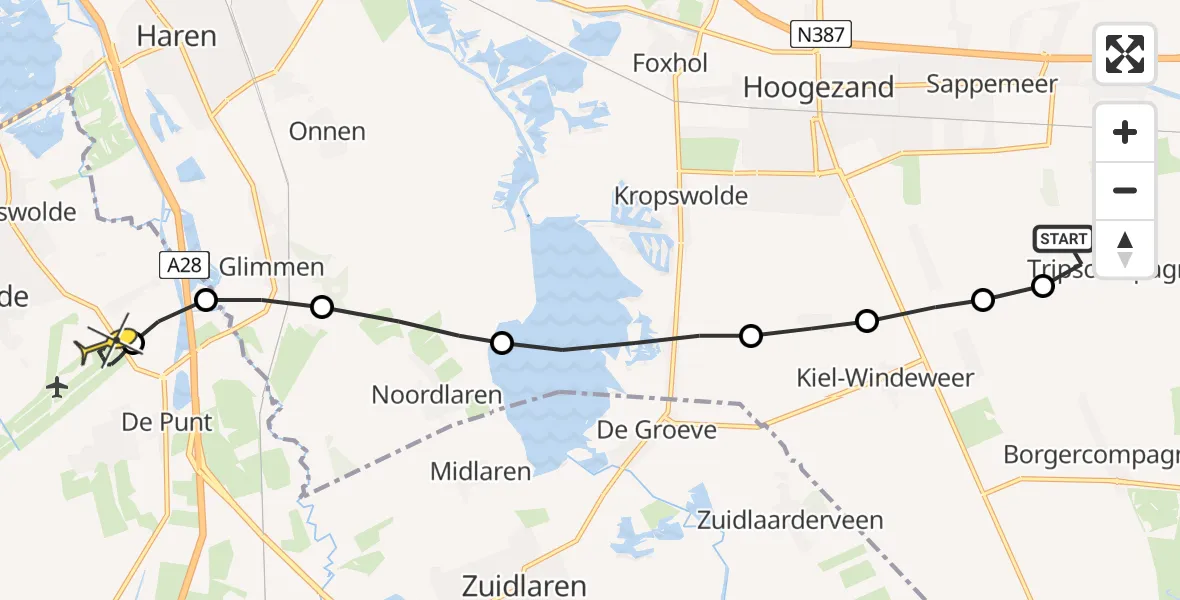 Routekaart van de vlucht: Lifeliner 4 naar Groningen Airport Eelde