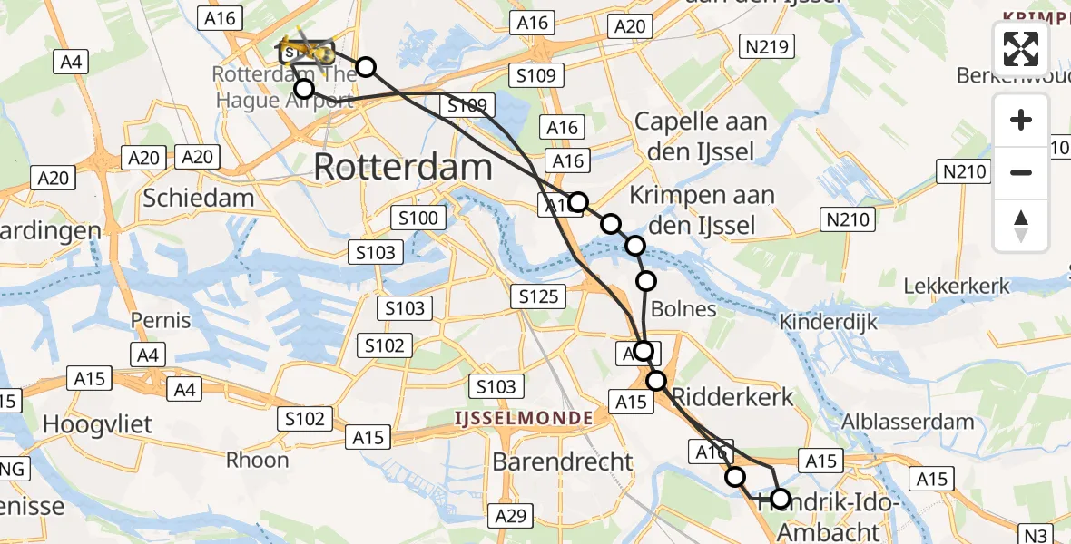 Vluchtroute Traumahelikopter Rotterdam The Hague Airport - Rotterdam The Hague Airport, 17 september 2023, 11:51