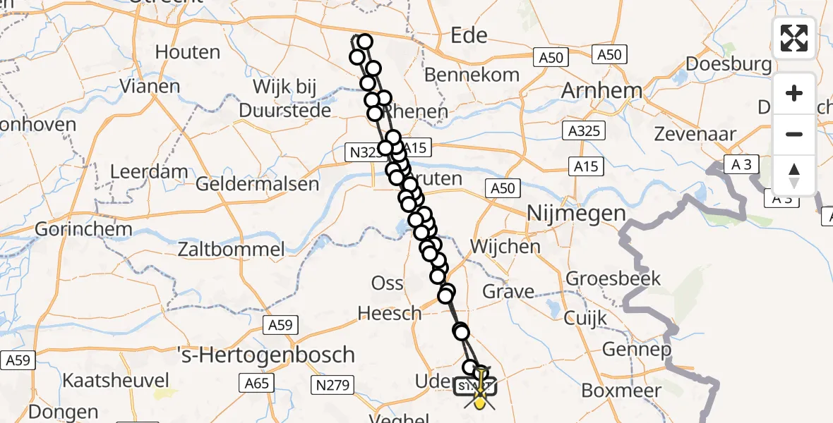 Routekaart van de vlucht: Lifeliner 3 naar Vliegbasis Volkel