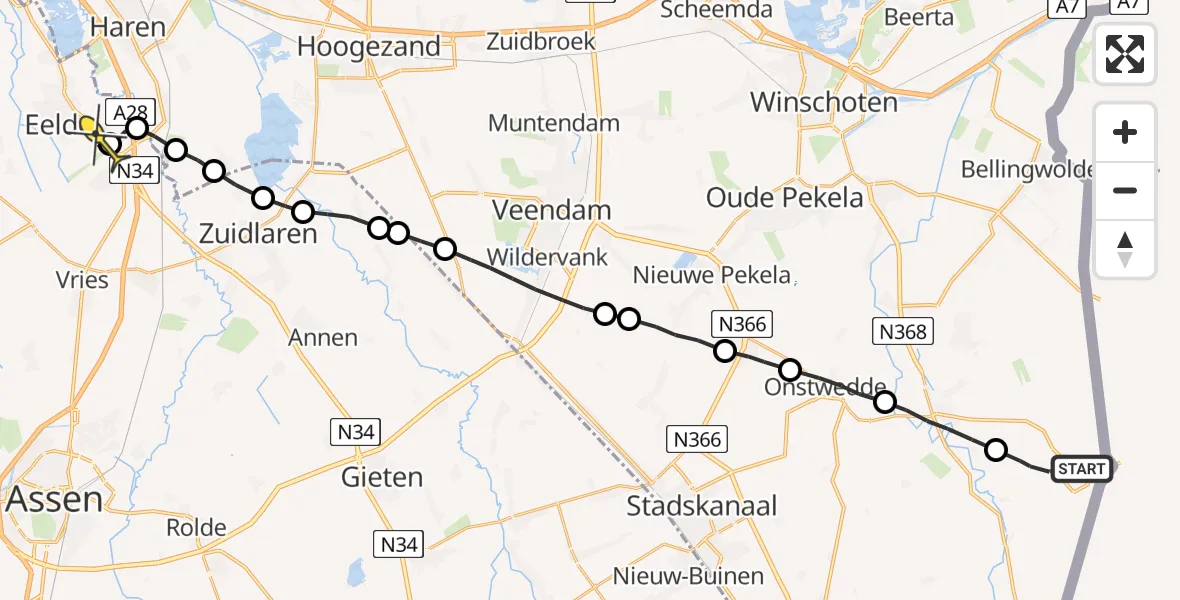 Routekaart van de vlucht: Lifeliner 4 naar Groningen Airport Eelde