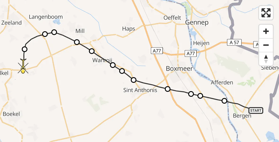 Routekaart van de vlucht: Lifeliner 3 naar Vliegbasis Volkel