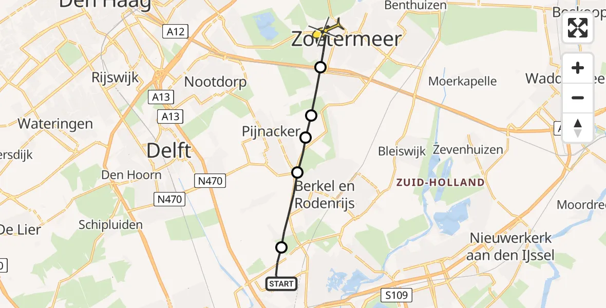 Routekaart van de vlucht: Lifeliner 2 naar Zoetermeer