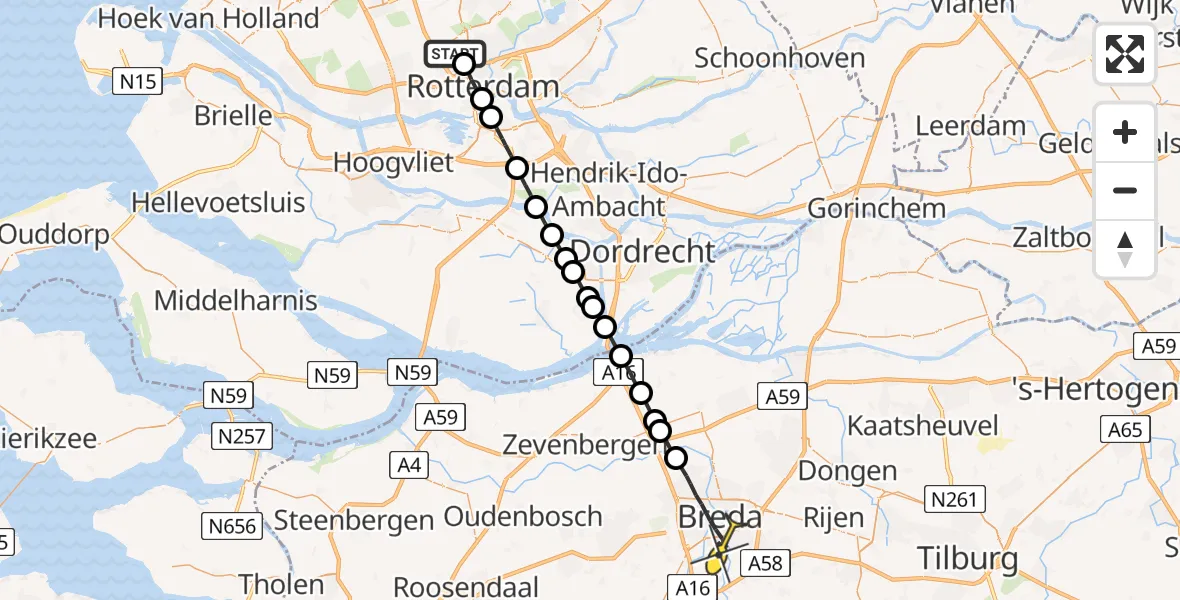 Routekaart van de vlucht: Lifeliner 2 naar Breda