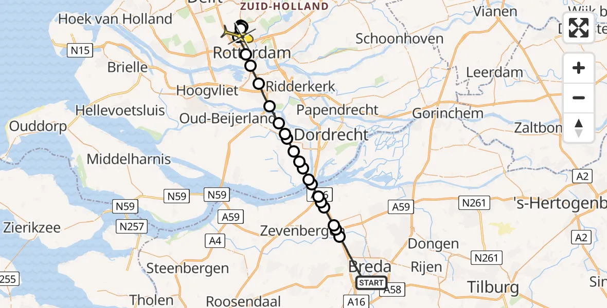 Routekaart van de vlucht: Lifeliner 2 naar Rotterdam The Hague Airport