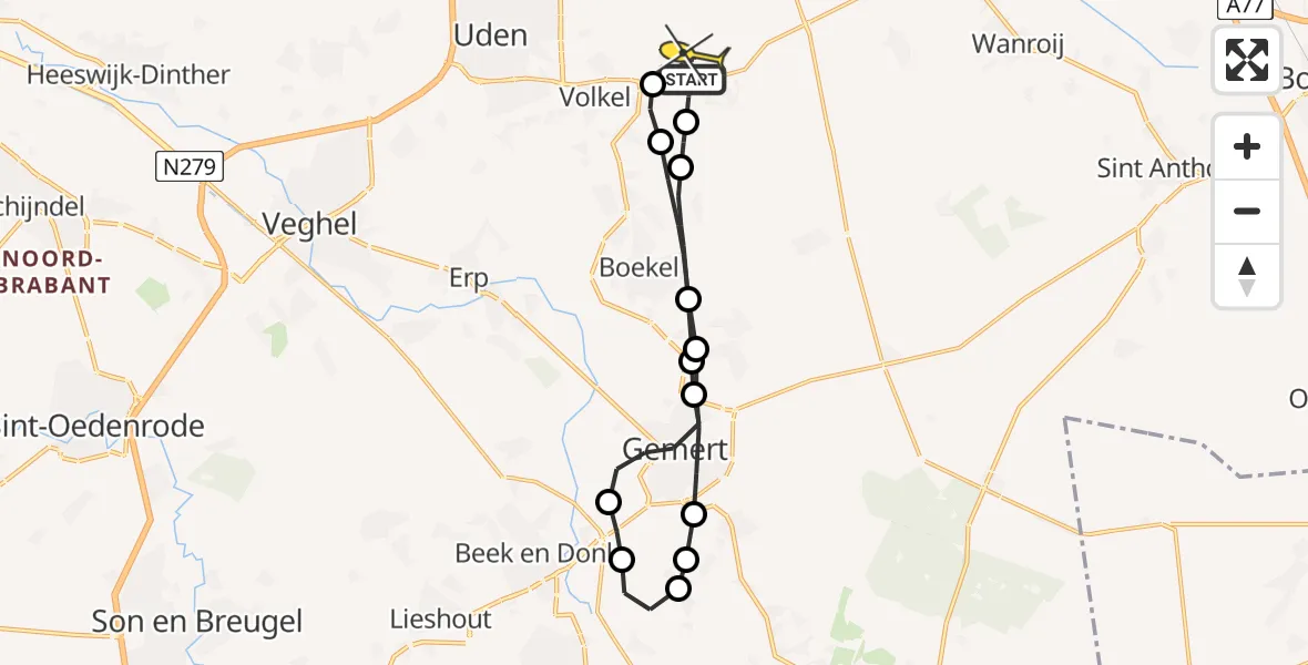 Routekaart van de vlucht: Lifeliner 3 naar Vliegbasis Volkel