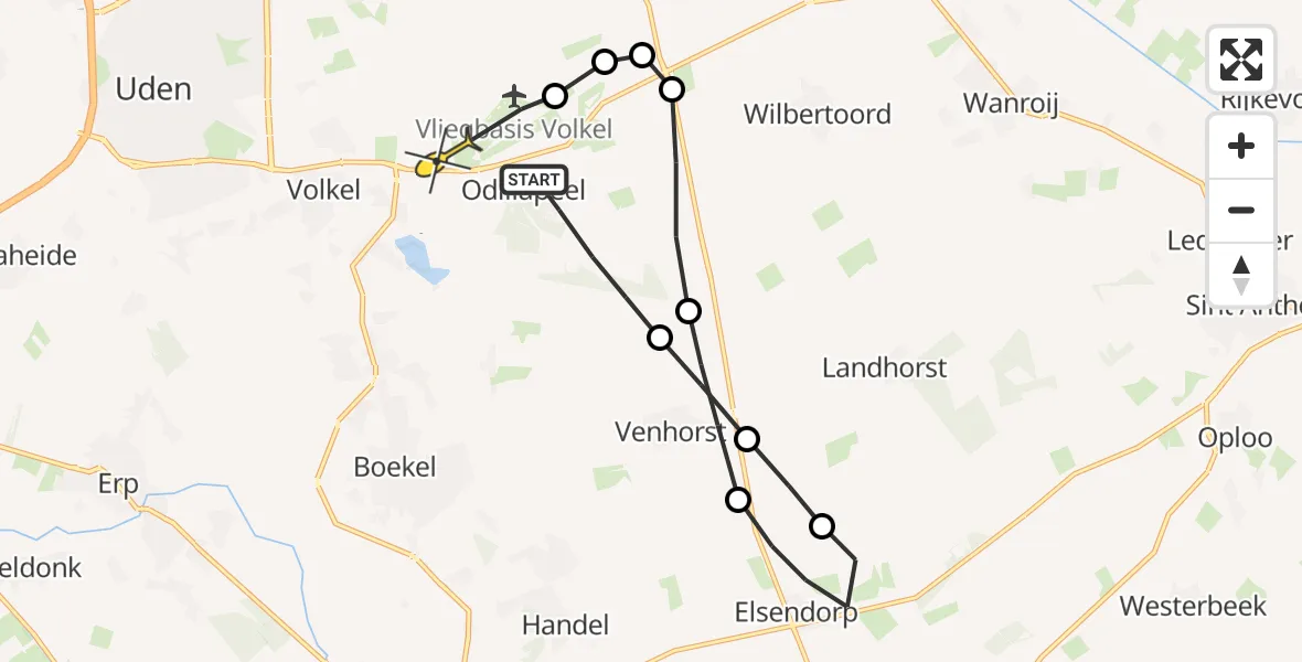 Routekaart van de vlucht: Lifeliner 3 naar Vliegbasis Volkel